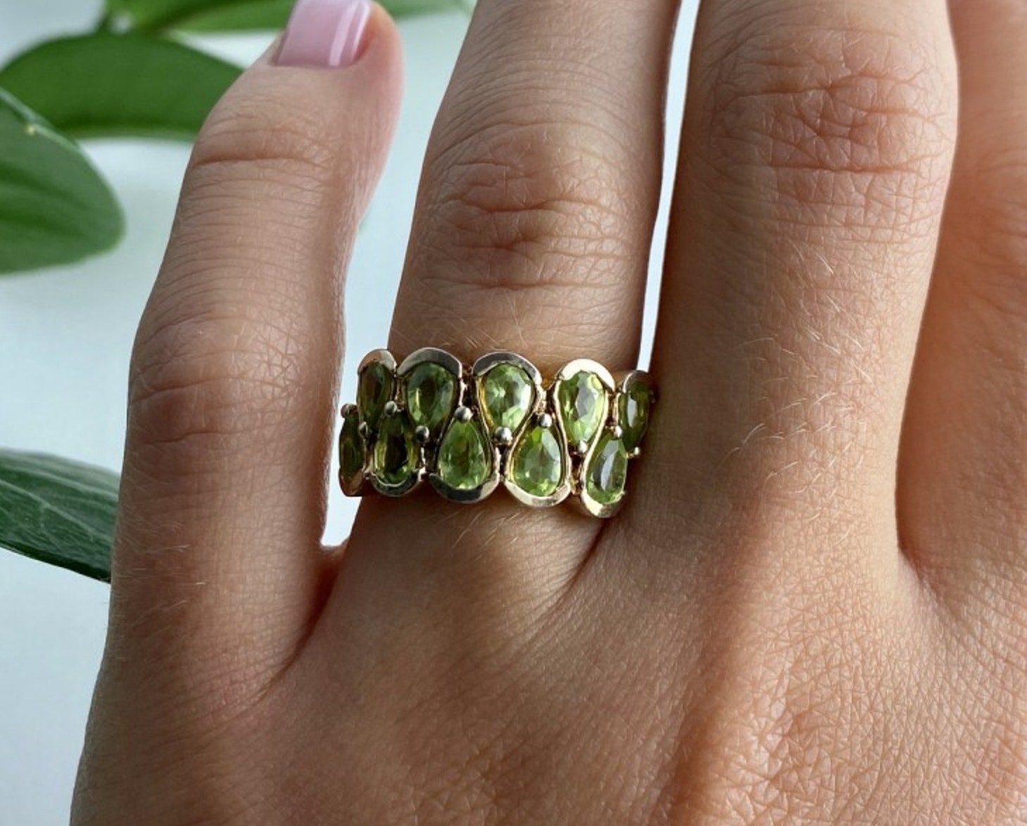 925 Sterling Silver Gold Plated Peridot Ring Size 6.5
